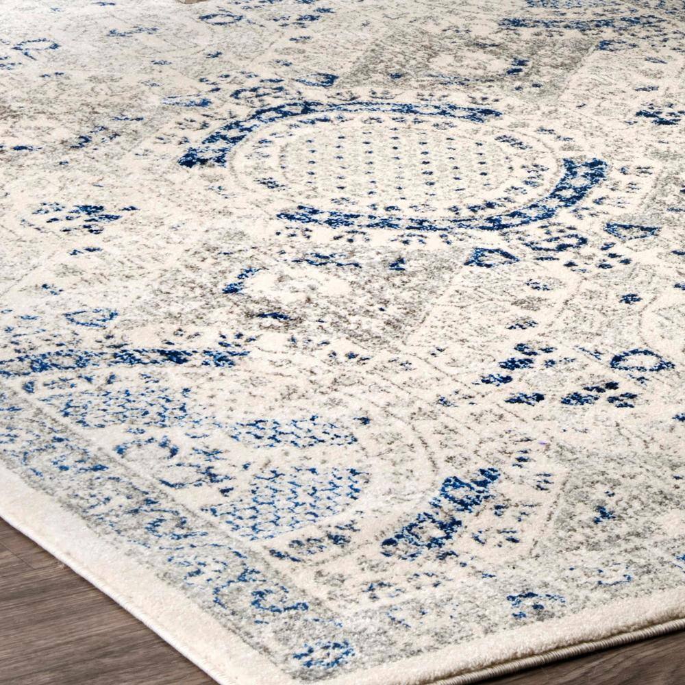 Minta Blue and Off-White Vintage Synthetic Area Rug