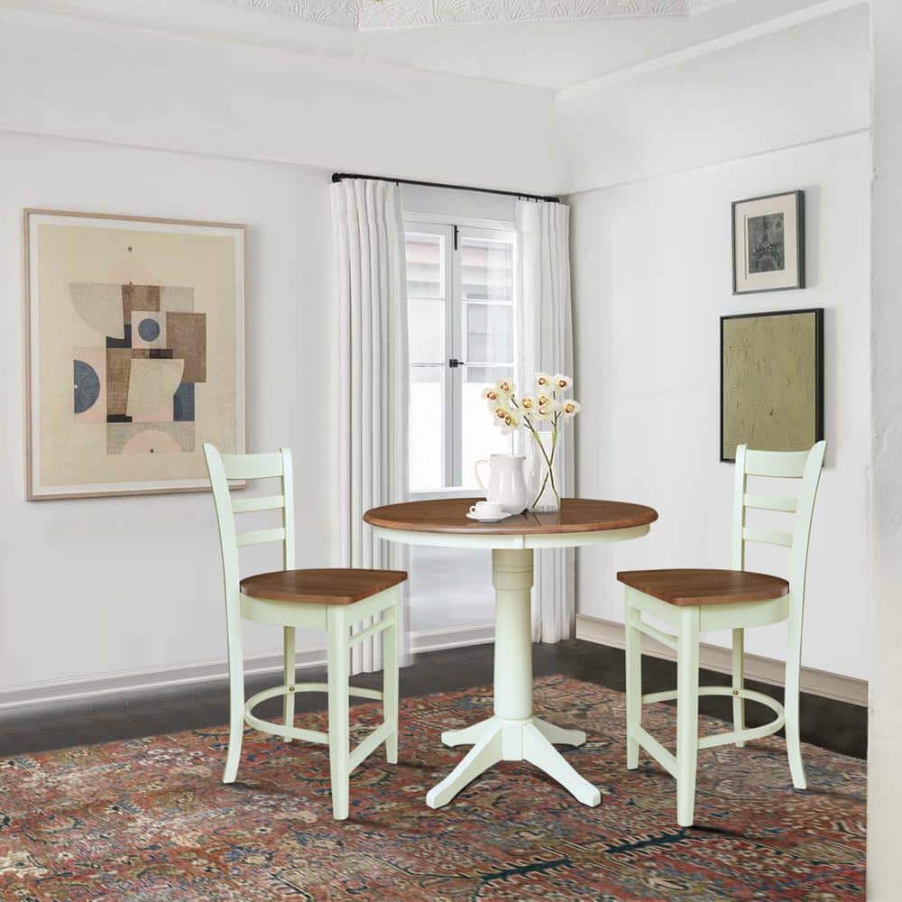 Olivia 3-Piece 36 in. Round Hickory/Shell Solid Wood Round Top Counter Height Dining Set with Emily Stools Seats 4 price history on PriceWatchPro