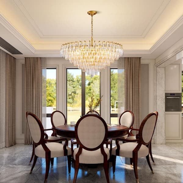 Modern 37 in. 14-Light Clear Diamond-Cut Glass Globe Chandelier for Living Room, Dining Room with Bulbs Included