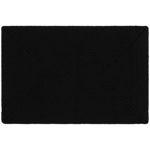 Braided Black 3 ft. x 4 ft. Machine Washable Solid Color Gradient Area Rug