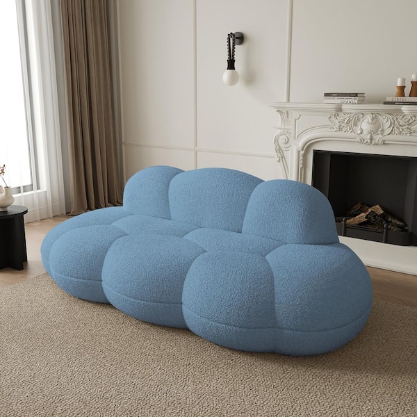 Oversized 90 in. Berber Fleece Fabric Memory Foam Armless Loveseat 2-Seater Leisure Boneless Couch in Blue, No Assembly