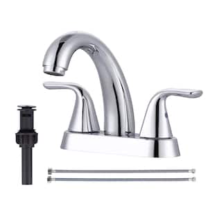 4 in. Centerset Double Handle High Arc Bathroom Sink Faucet with Drain Kit Included in Chrome