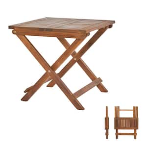 18 in. Acacia Wood Folding Bistro Side Table Square End Table with Slatted Tabletop