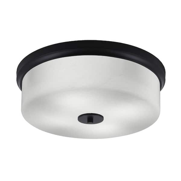 Unbranded Ashland 17 in. 4 Light Matte Black Flush Mount with White Marble Glass Shade No Bulbs Included