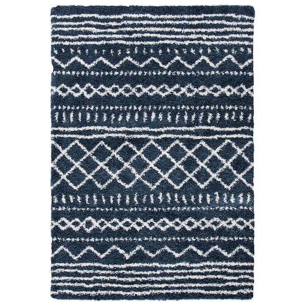 Arizona Shag Slate Blue/Ivory 5 ft. x 8 ft. Geometric Lodge Area Rug