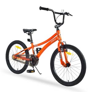 Orange Kids 20 in. Age 7-10 Years Boys Bike, Height Adjustable Saddle & Handlebar, Rear Coaster Brake & Front V Brake