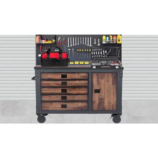 48 in. 5-Drawers Rolling Tool Chest with Wood Top