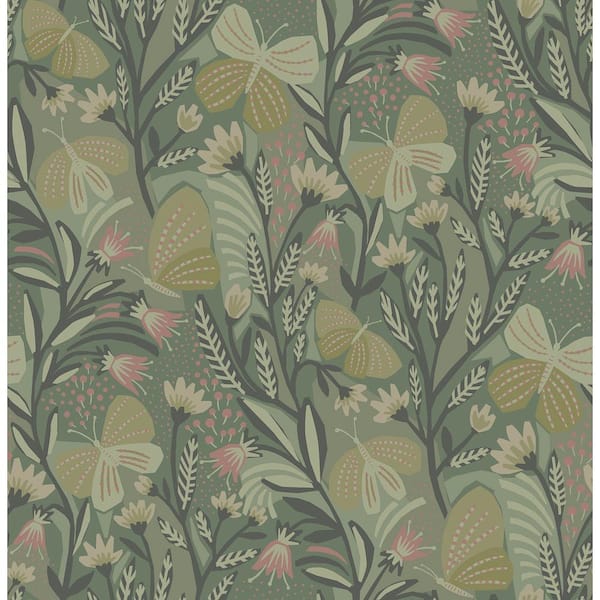 NuWallpaper Sage Papillon Flutter Peel and Stick Wallpaper Sample