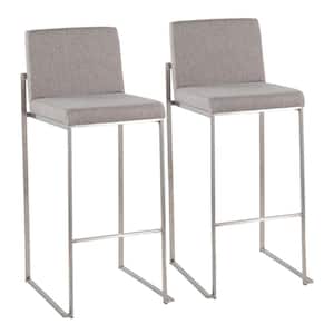 Fuji 31 in. Grey Fabric and Stainless Steel Metal High Back Bar Stool (Set of 2)