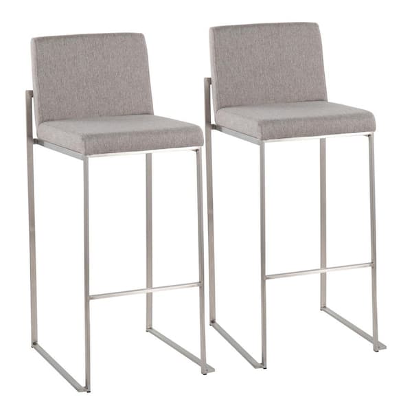 Lumisource Fuji 31 in. Grey Fabric and Stainless Steel Metal High Back Bar Stool (Set of 2)