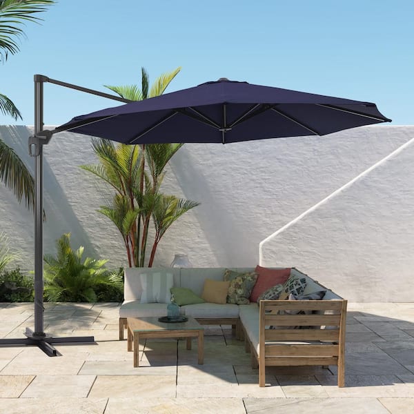 Sonkuki 11 ft. Round Aluminum 360-Degree Rotation Cantilever Offset Umbrella Outdoor Patio Umbrella in Navy Blue