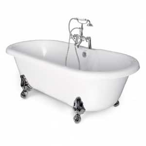 60 in. AcraStone Acrylic Double Clawfoot Non-Whirlpool Bathtub in White with Large Ball in Claw Feet in Faucet in Chrome