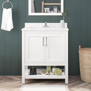 Vegas 30 in. W x 19 in. D x 34 in. H Single Sink Bath Vanity in White with White Engineered Stone Top