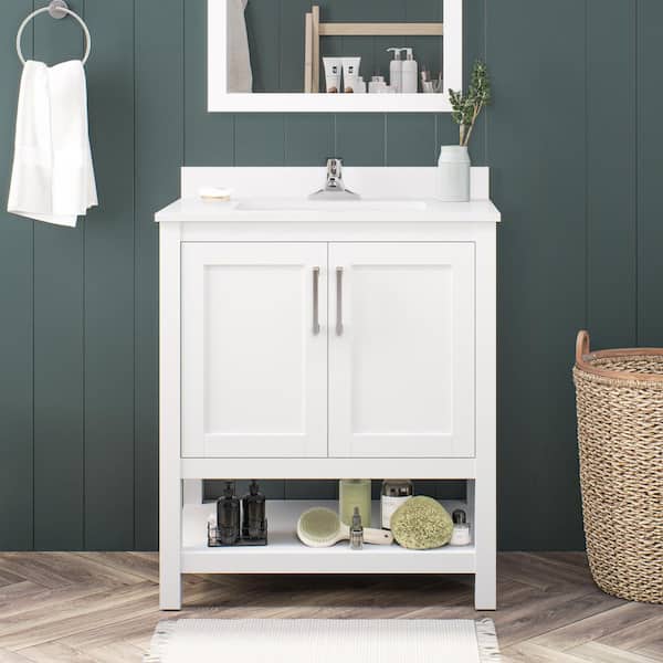 OVE Decors Vegas 30 in. Single Sink White Bath Vanity with White Engineered Stone Top (Assembled)