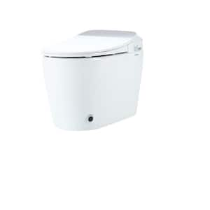 12 in. 1-Piece 1.28 GPF Singe Flush Elongated Toilet in White with Foot Sensor Flush, Night Light, Soft Close Cover