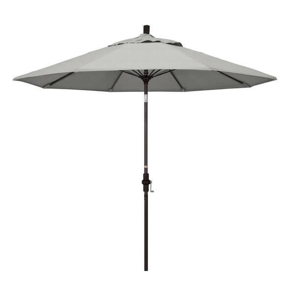 California Umbrella 9 ft. Outdoor Market Patio Umbrella Bronze Aluminum Pole Fiberglass Ribs Collar Tilt Crank Lift in Sunbrella