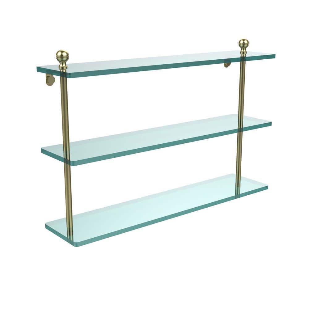 Allied Brass Mambo 22 in. L x 15 in. H x 5 in. W 3-Tier Clear Glass Bathroom Shelf in Satin Brass