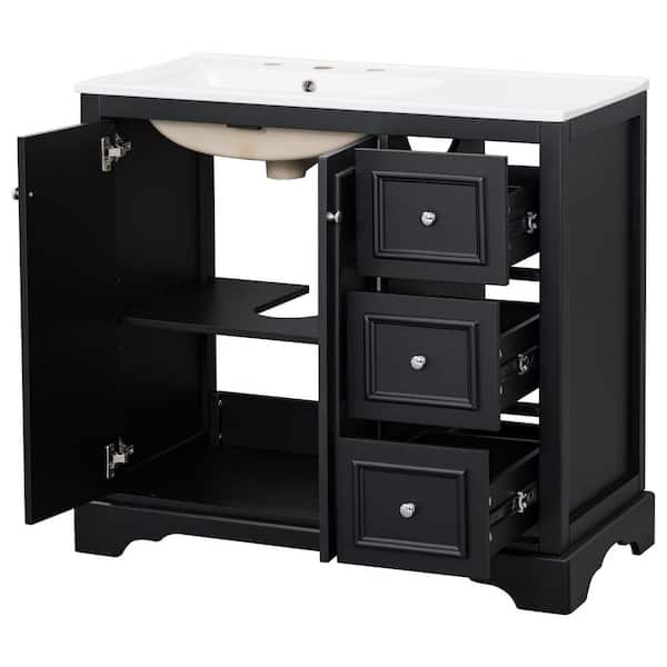 36 in. W x 18.3 in. D x 34 in. H Bathroom Black Linen Cabinet