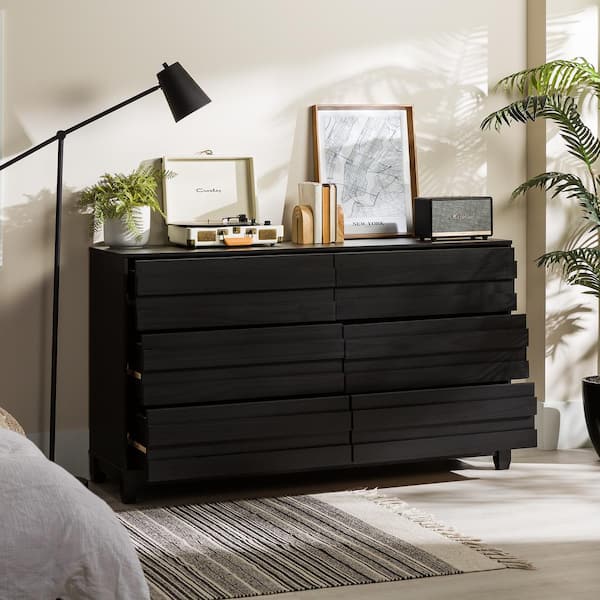 Modern Black 6-Drawer 58 in. Panel Dresser