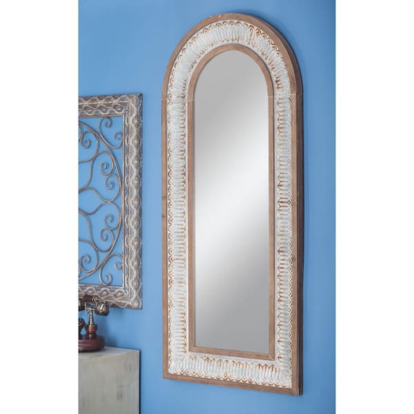 Litton Lane 59 in. x 26 in. Window Inspired Arched Framed Gold Wall Mirror with Arched Top