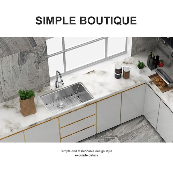 Unbranded 28 in. Undermount Single Bowl 16 Gauge Brushed Nickel Stainless Steel Kitchen Sink with Bottom Grids