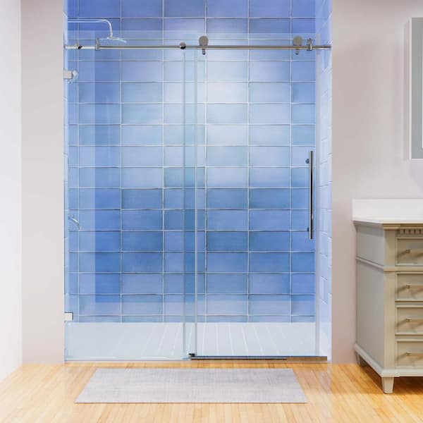 INSTER LINE 56-60 in. W x 74 in. H Roller Sliding Frameless Shower Door in Chrome Finish with Clear Glass Vertical Handles