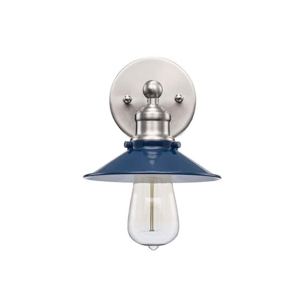 Hampton Bay Glenhurst 1-Light Cobalt and Brushed Nickel Industrial Farmhouse Indoor Wall Sconce Light Fixture with Metal Shade