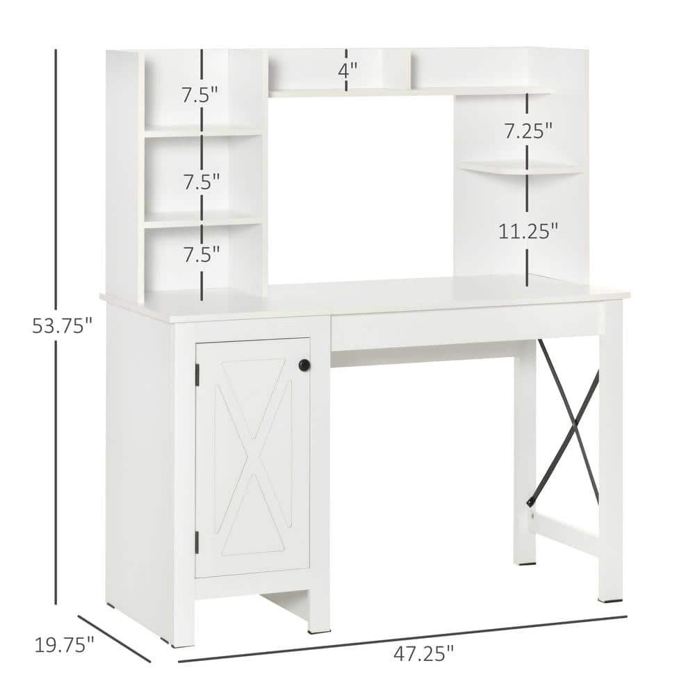 Farmhouse White 99cm Wood Computer Desk with Hutch and Filing Cabinet
