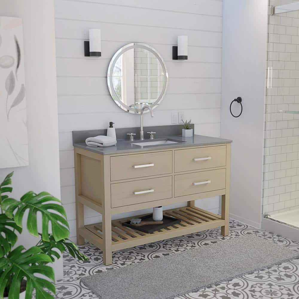 Valencia 48 in. W x 22 in. D x 34 in . H Oak Console Vanity with Rectangular Undermount Sink - Light Oak with Gray Top price history on PriceWatchPro
