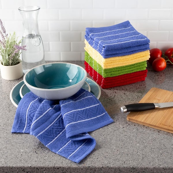 Multi-Color Chevron Weave Cotton Kitchen Dish Cloth Set (16-Pieces)