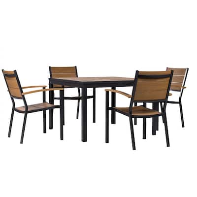 Asher 5-Piece Faux Wood Outdoor Dining Set with 43 in. Table