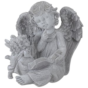 8.25 in. Reading Angels with Book Outdoor Garden Statue