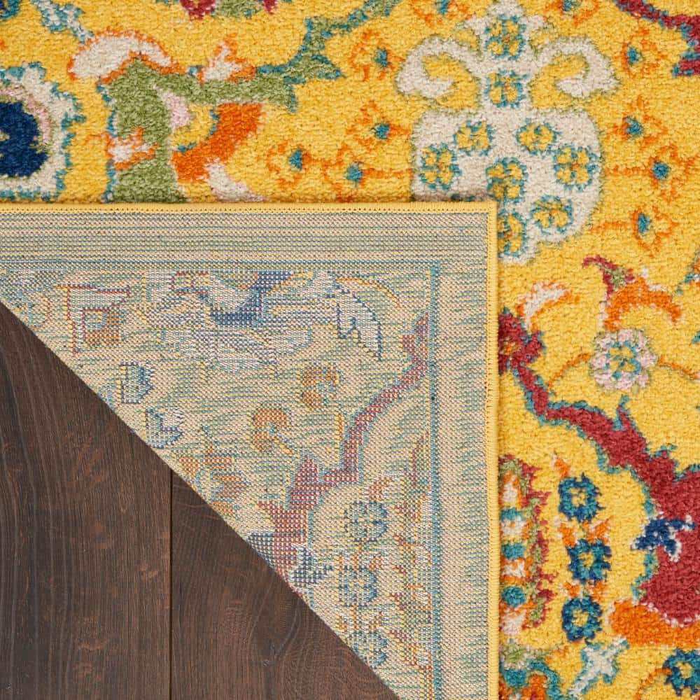 Yellow Multicolor Floral Synthetic Rectangular Area Rug 7'10" x 9'10"