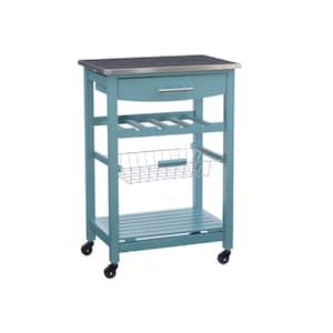 Todd Blue Kitchen Cart with Stainless Steel Top and Storage