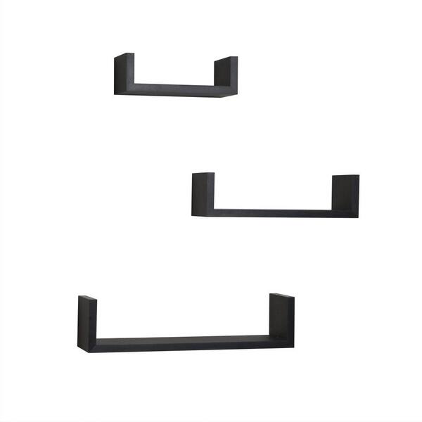 Benjara 17 in. x 4 in. Black Floating 'U' Laminated Shelves (Set of 3)