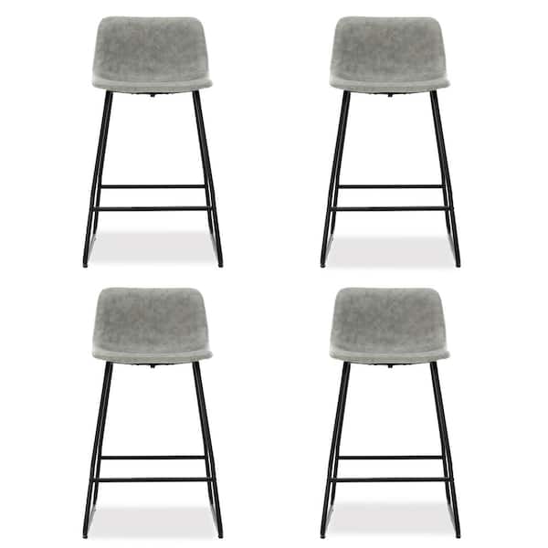 LUE BONA 24 in. Gray Faux Leather Upholstered Counter Bar Stool With Metal Leg Bar Stool (Set of 4)