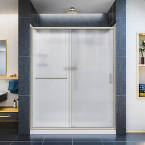 Infinity-Z 30 in. x 60 in. Semi-Frameless Sliding Shower Door in Brushed Nickel with Right Drain Base and BackWalls