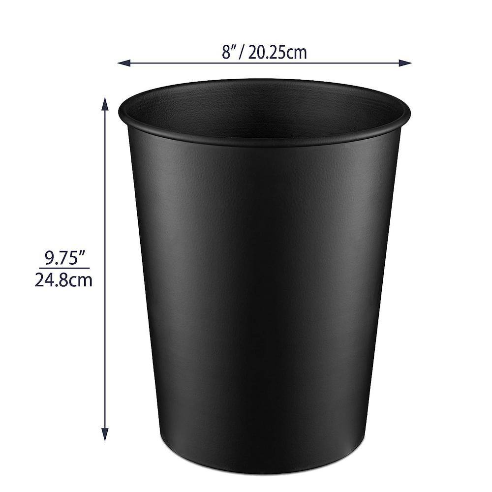 Black Powder Coated Cylindrical Metal Wastebasket
