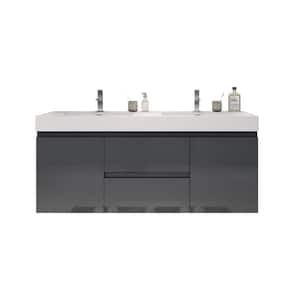 Fortune 60 in. W Bath Vanity in High Gloss Gray with Reinforced Acrylic Vanity Top in White with White Basins
