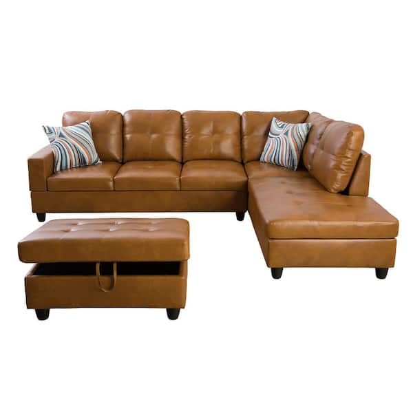 L Shaped Left Facing Sectionals, Faux Leather Brown Sectional Couch
