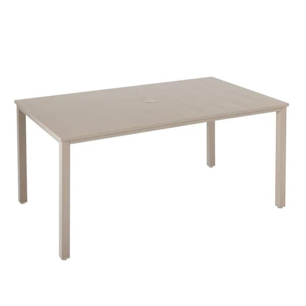 63 in. x 37.8 in. Sandshell Tabletop Rectangular All-Weather Outdoor Metal Dining Table for 6 with Umbrella Hole
