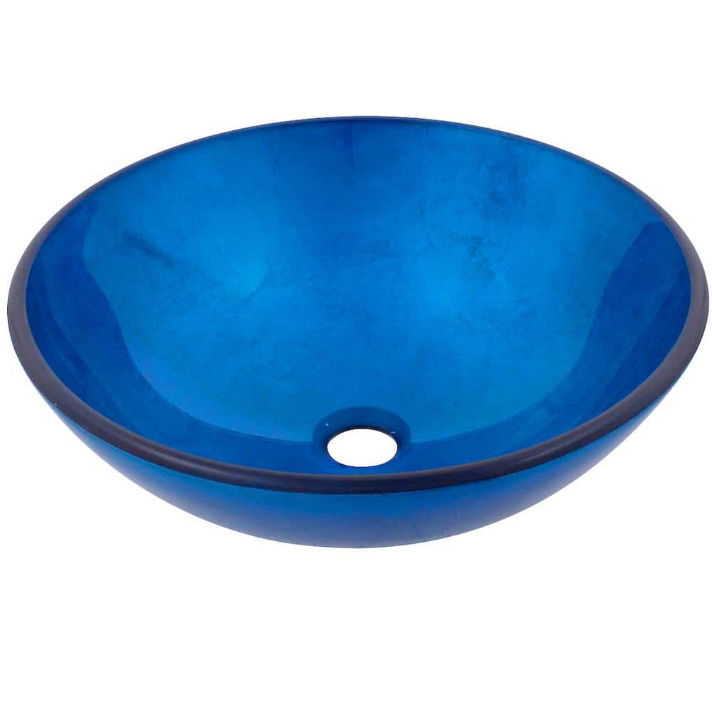 Verdazzurro 19'' Blue Glass Round Vessel Bathroom Sink