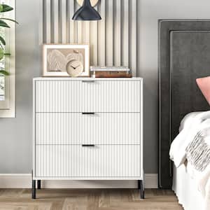 Modern Accent Off-White 3-Drawers 28 in. Wide Nightstand with Stylish Black Metal Handle