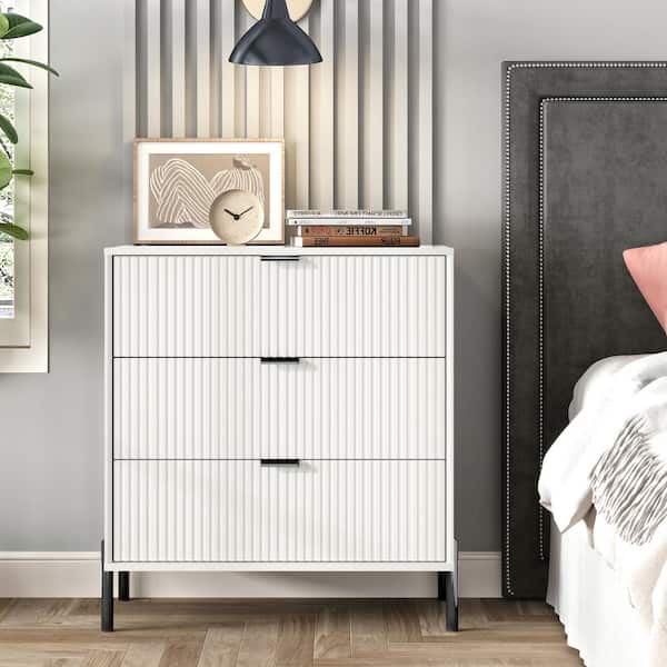 FESTIVO Modern Accent Off-White 3-Drawers 28 in. Wide Nightstand with Stylish Black Metal Handle