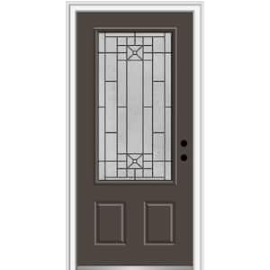36 in. x 80 in. Courtyard Left-Hand 3/4-Lite Decorative Painted Fiberglass Smooth Prehung Front Door on 6-9/16 in. Frame