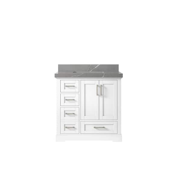 Willow Collections Boston 36 in. W x 22 in. D x 36 in. H Single Sink Bath Vanity Center in White with 2" Piatra Quartz Top