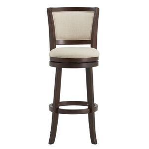 43.5 in. H Low Back Wood Frame Dark Cherry Finish Beige Linen Swivel Bar Chair