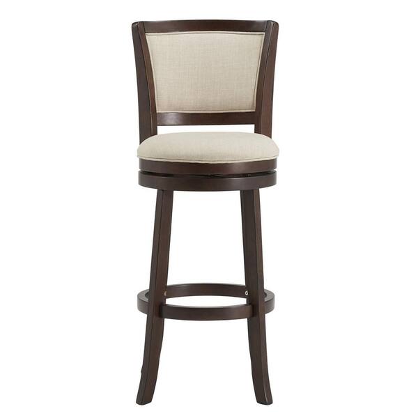 HomeSullivan 43.5 in. H Low Back Wood Frame Dark Cherry Finish Beige Linen Swivel Bar Chair