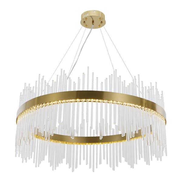 OUKANING 31 in. 36-Watt Integrated LED Gold Contemporary Luxury Oval Raindrop Pendant Light with Adjustable Chain
