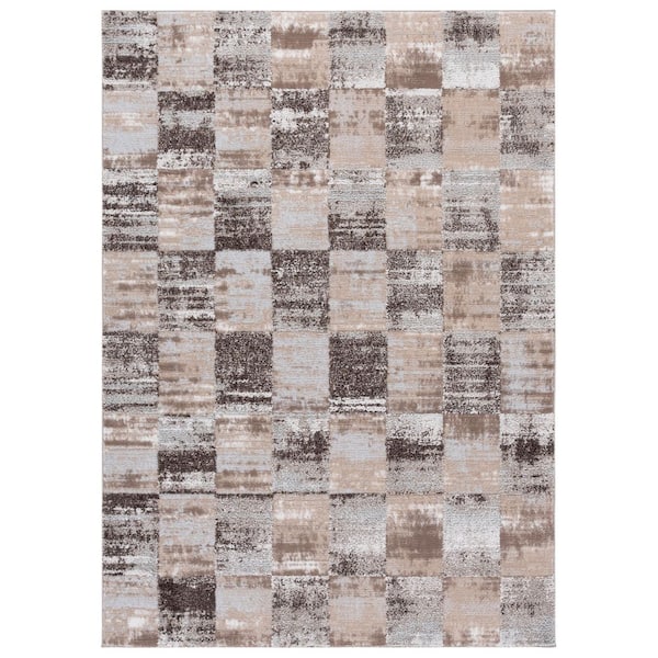 Wave 4 ft. x 6 ft. Beige/Gray Checkered Area Rug